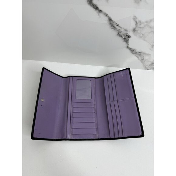 COACH Hampton Black Wallet Tri-Fold Clutch Leather Purple Lilac Purple Interior - Picture 2 of 7